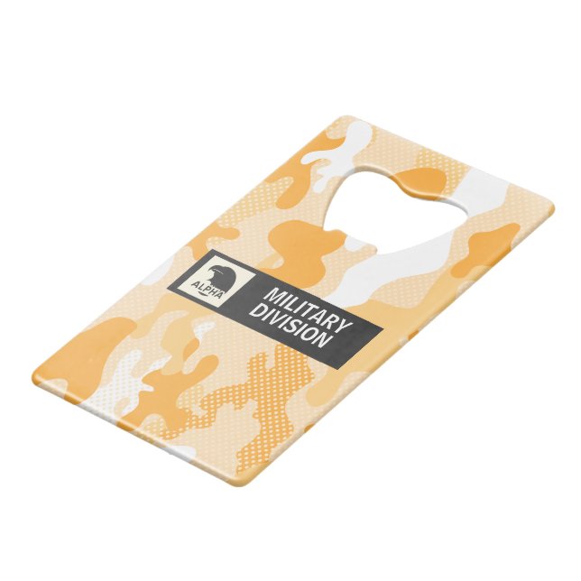 Orange Desert Camouflage Polka Dot Pattern Credit Card Bottle Opener (Front Angled)