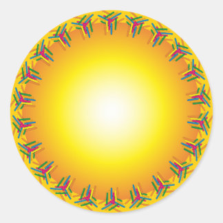 Orange design with colourful border classic round sticker