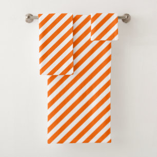 Orange Diagonal Stripes Bath Towel Set