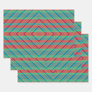 Orange Diamond Blue Red Turquoise Pattern Wrapping Paper Sheet
