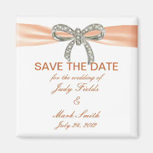 Orange Diamond Bow Wedding Save The Date Magnet