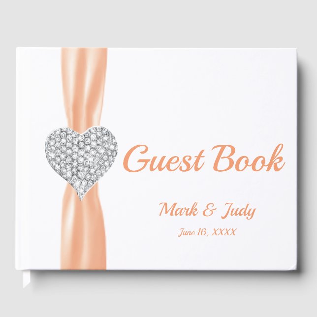 Orange Diamond Heart Wedding Guestbook (Front)