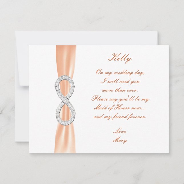Orange Diamond Infinity Mariage Carte Maid Of Hono (Devant)