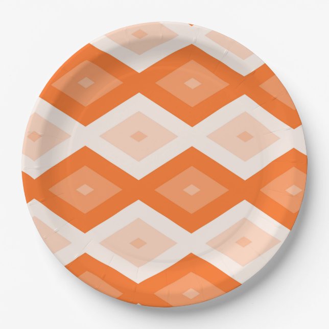 Orange diamond pattern paper plate (Front)