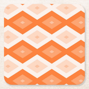 Orange diamond pattern square paper coaster