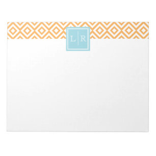 Orange Diamonds Pattern and Monogram Notepad