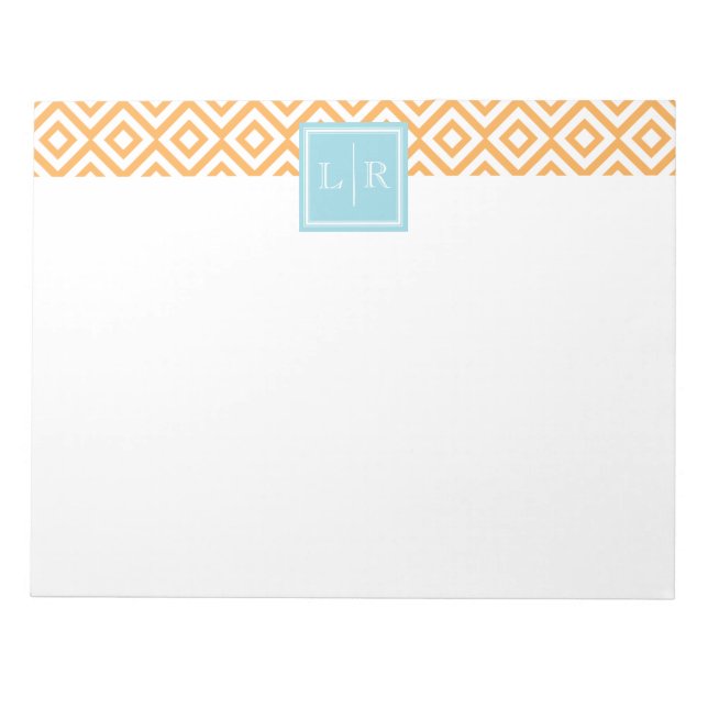 Orange Diamonds Pattern and Monogram Notepad (Front)