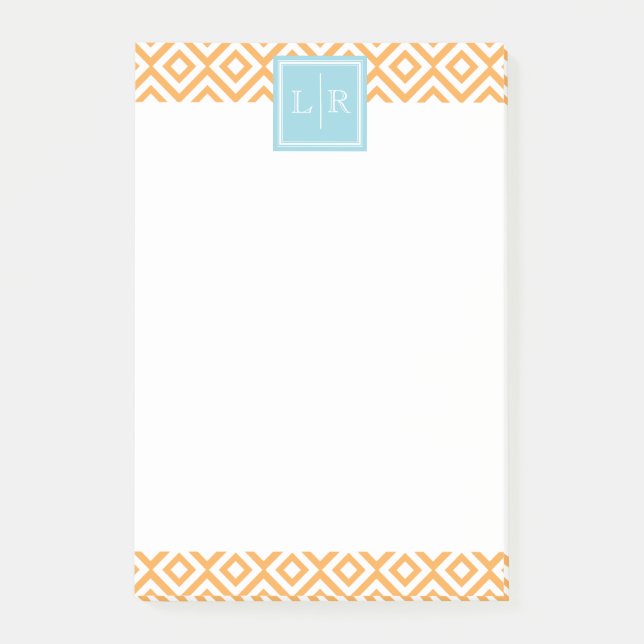 Orange Diamonds Pattern and Monogram Post-it Notes (Front)