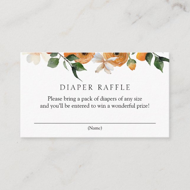 Orange Diaper Raffle Baby Shower  Enclosure Card (Front)