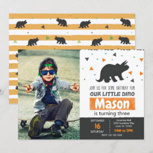 Orange Dino Birthday Party Invitation with photo