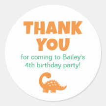 Orange Dino Cute Birthday Party Thank You