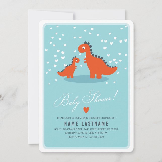 Orange Dinosaur Baby shower bleu Invitation arrond (Devant)