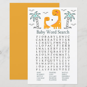 Orange Dinosaur Baby Shower Word Search Game