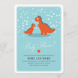 Orange Dinosaur Blue Baby Shower Invite Rounded