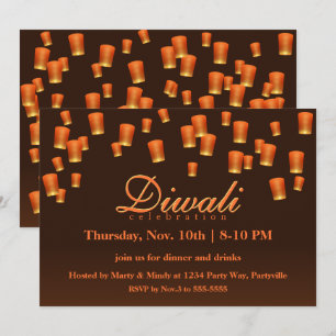 Orange Diwali Sky Lanterns Invitation