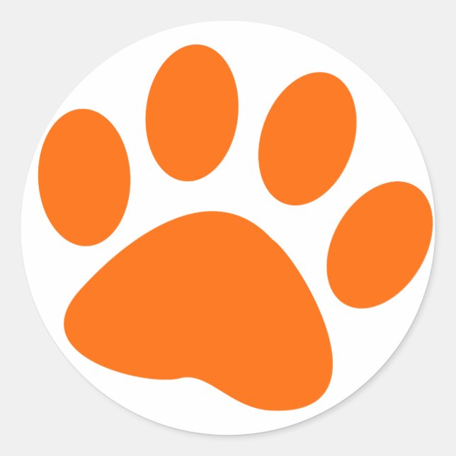 Orange Dog Animal Paw Print Classic Round Sticker (Front)