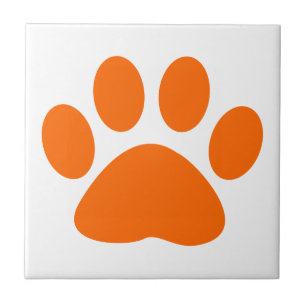 Orange Dog Cat Paw Print Tile