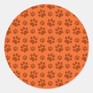Orange dog paw print pattern classic round sticker