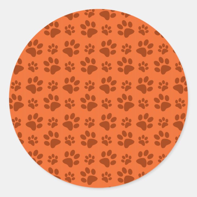 Orange dog paw print pattern classic round sticker (Front)