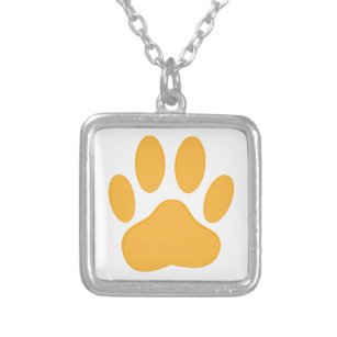Orange Dog Pawprint Silver Plated Necklace