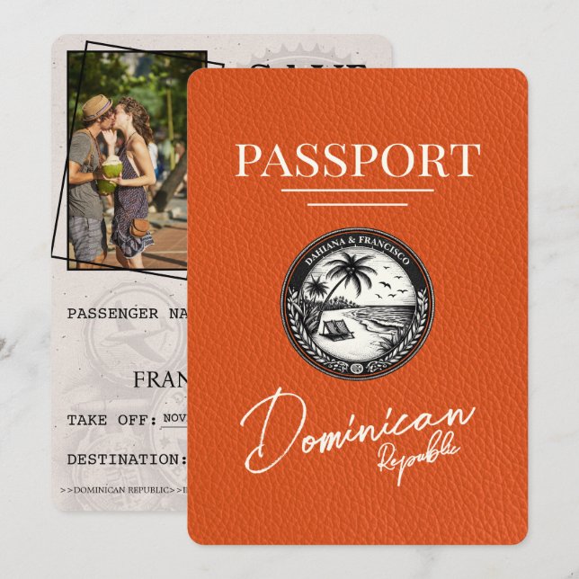 Orange Dominican Republic Passport Save The Date (Front/Back)