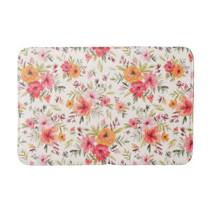 Orange Doodle Garden Flower Pattern Bath Mat