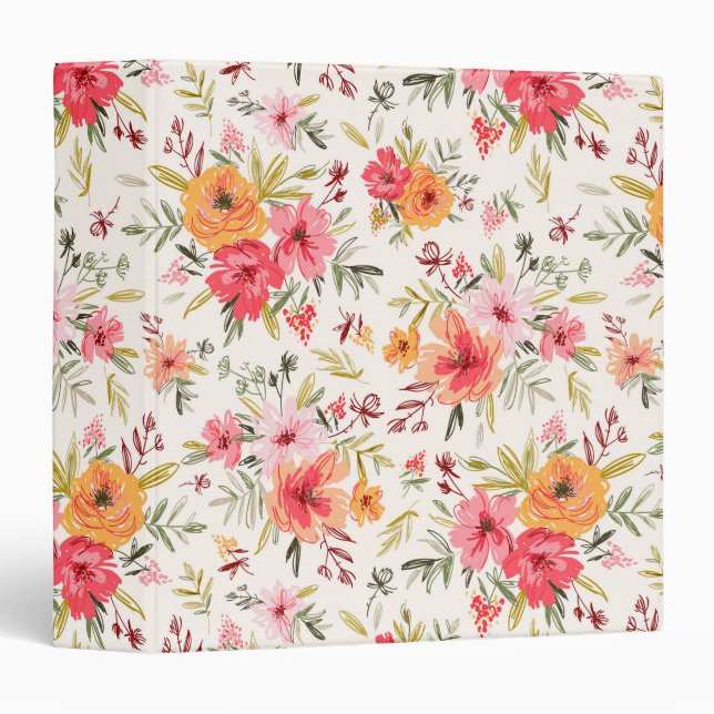 Orange Doodle Garden Flower Pattern Binder (Front/Spine)