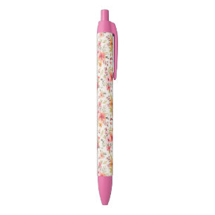 Orange Doodle Garden Flower Pattern Black Ink Pen