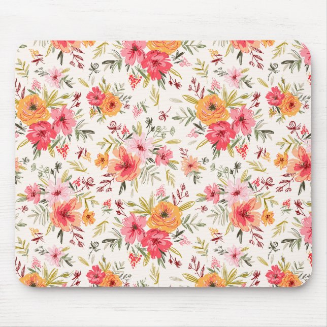 Orange Doodle Garden Flower Pattern Mouse Pad (Front)