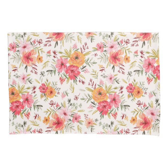 Orange Doodle Garden Flower Pattern Pillowcase (Front)