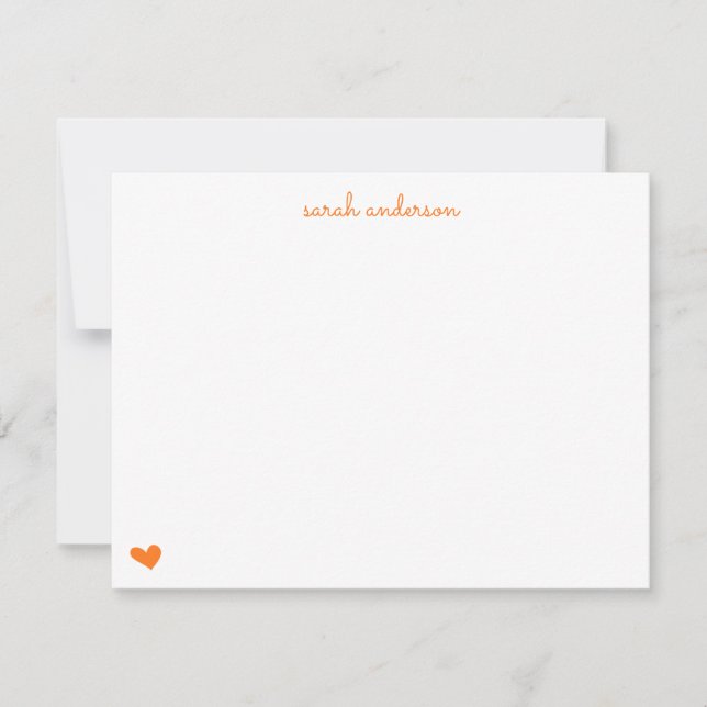 Orange Doodle Heart Personalized Stationery Card (Front)