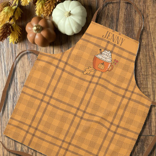 Orange Doodle Mug Brown Ochre Tartan Pattern Apron