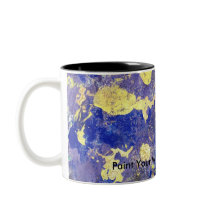 Orange Dot, purple and gold abstract on mug.