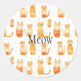Orange Dots and Cats Medium Gift Bag Classic Round Sticker
