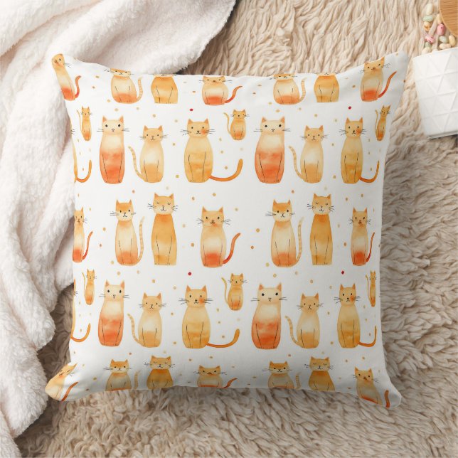Orange Dots and Cats Medium Gift Bag Throw Pillow (Blanket)