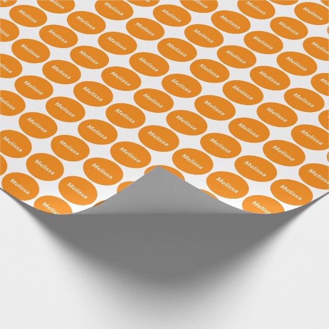 Orange Dots Pattern On White With Name Wrapping Paper (Corner)