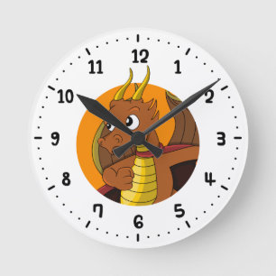 Orange dragon cartoon round clock