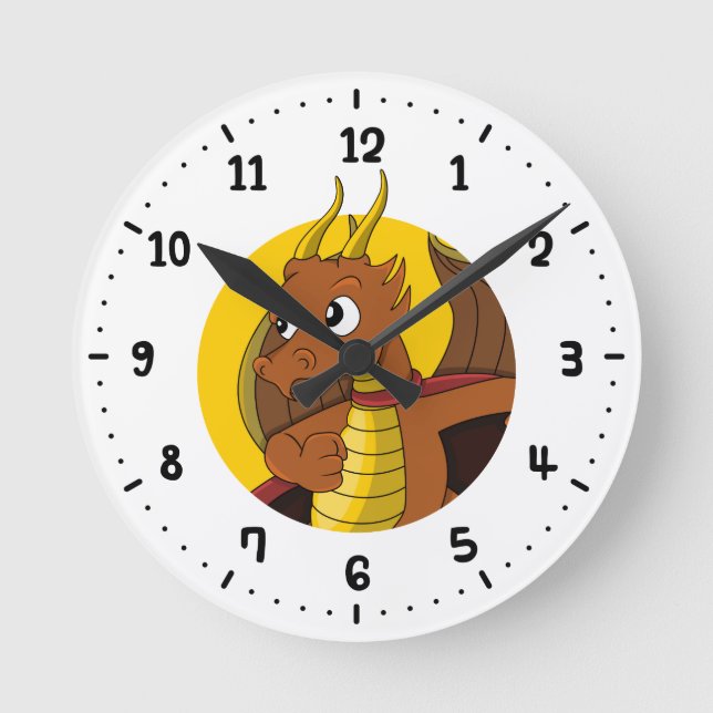 Orange dragon cartoon round clock (Front)