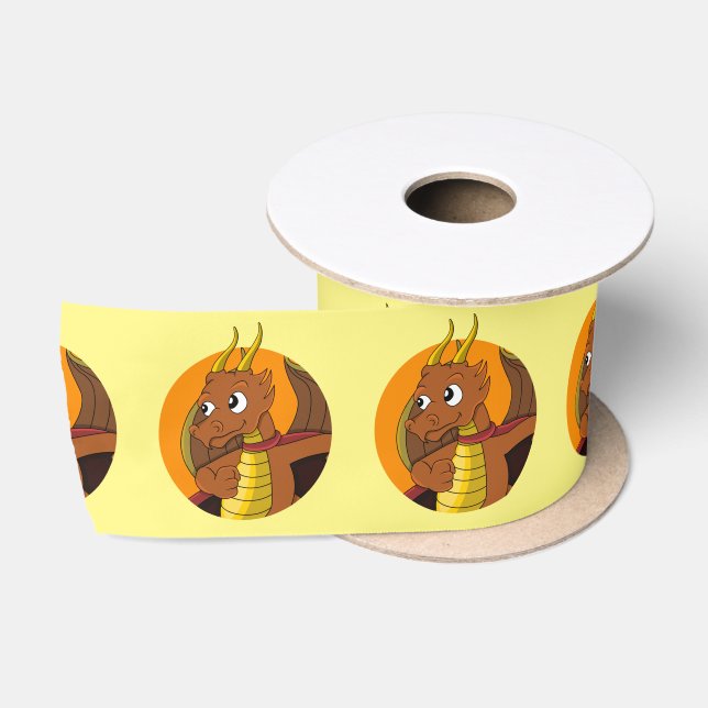 Orange dragon cartoon satin ribbon (Spool)