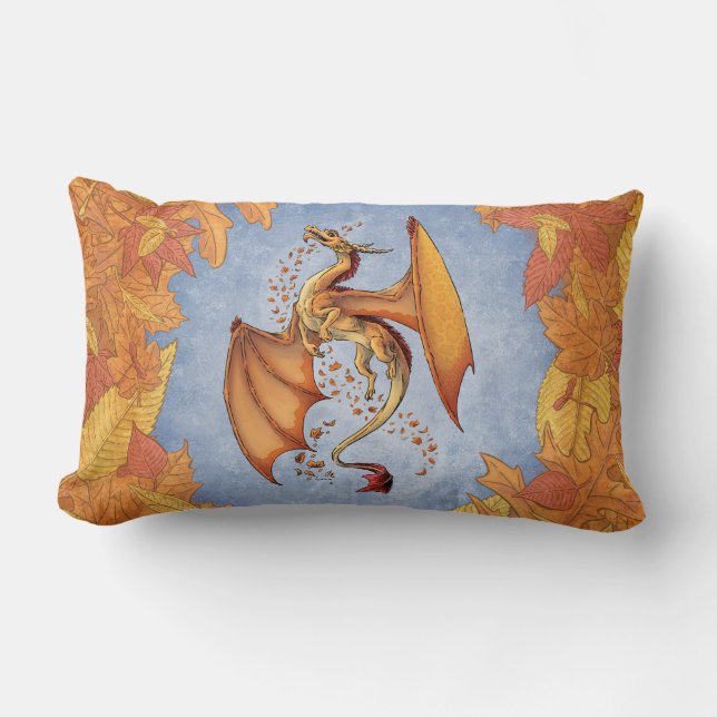 Orange Dragon of Autumn Fantasy Art Lumbar Pillow (Front)