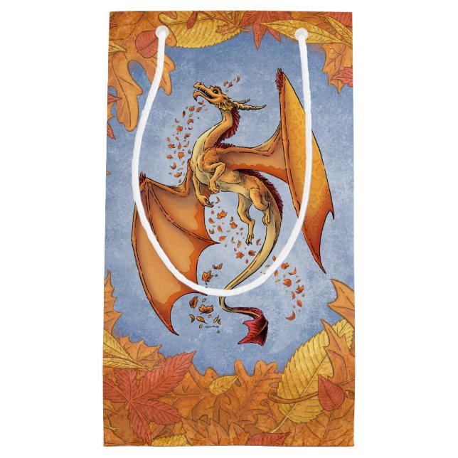 Orange Dragon of Autumn Fantasy Art Small Gift Bag (Front)