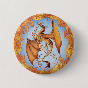 Orange Dragon of Autumn Nature Fantasy Art 2 Inch Round Button
