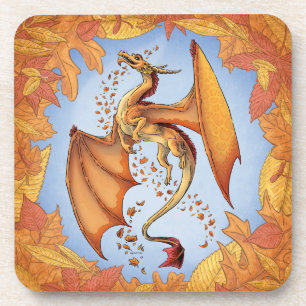 Orange Dragon of Autumn Nature Fantasy Art Coaster