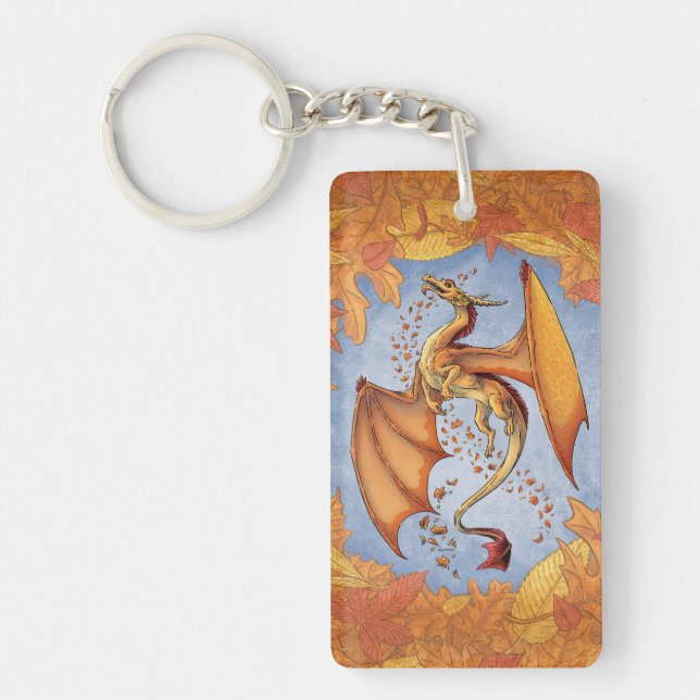 Orange Dragon of Autumn Nature Fantasy Art Keychain (Front)