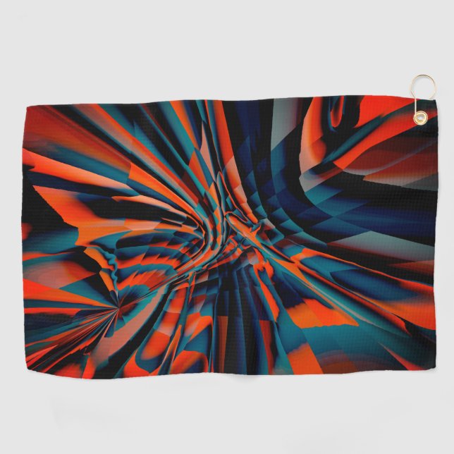 Orange drawing of squares aligned on twisted base  golf towel (Horizontal)