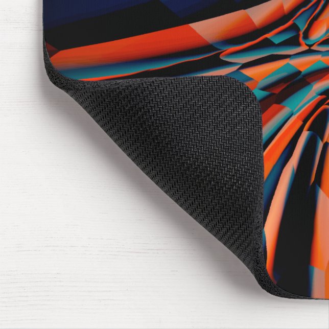 Orange drawing of squares aligned on twisted base  mouse pad (Corner)