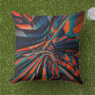 Orange drawing of squares aligned on twisted base  outdoor pillow
