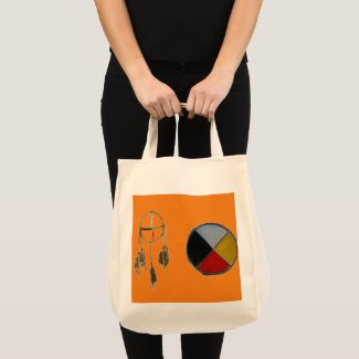 Orange Dream Catcher Medicine Wheel Grocery Tote