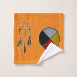 Orange Dream Catcher Medicine Wheel Wash Cloth