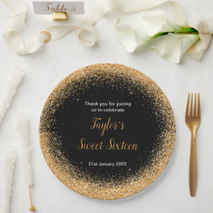 Orange Dress Faux Glitter Sweet 16 Birthday Paper Plate